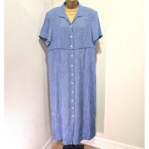 Vtg Talbots Gingham Button Front Maxi Dress Womens 14 Cottage Peasant Farm USA